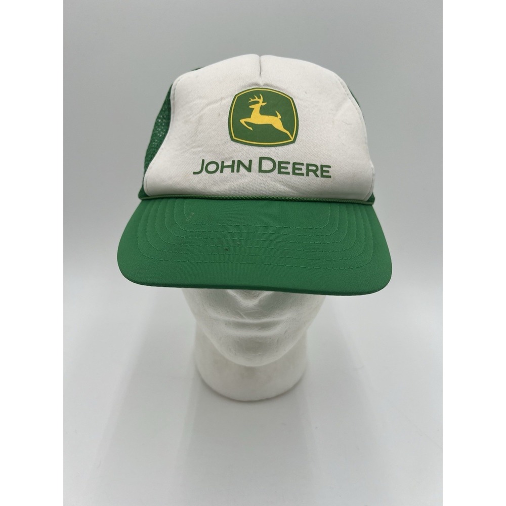 Vintage John Deere Mesh Snapback Trucker Hat Green White KC Cap USA Farm